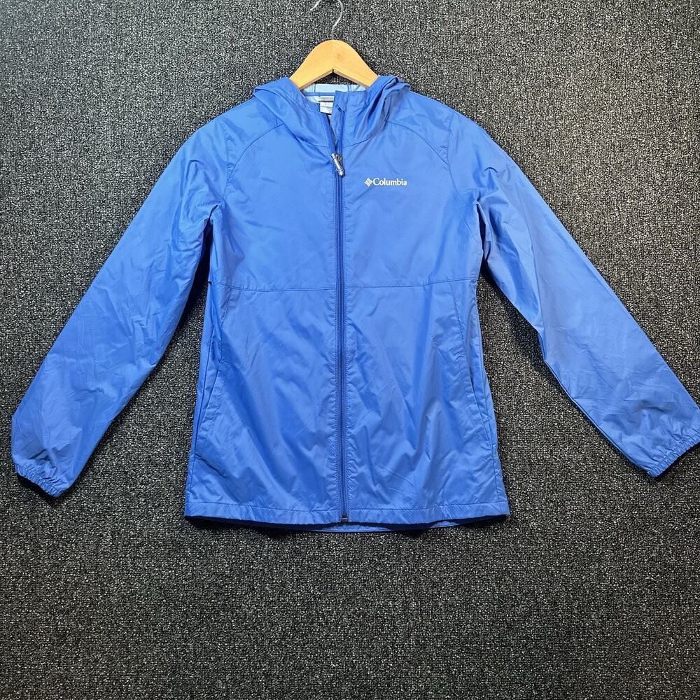 Columbia Kids Blue Hooded Full Zip Windbreaker Jacket Polyester L (14/16)